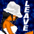 Animated contact sheet showing a cartoon character in three frames with text "LEAVE ALONE ME" on blue background, wearing white bucket hat and orange outfit.