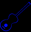 Blue guitar-shaped outline with circular sound hole and neck, displayed in four distinct poses across a black background with vertical white dividers.