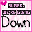 A 4x4 contact sheet of animated frames showing a pink-themed buddy icon with text "SUGAR WE'RE GOING Down" and alternating black/pink cupcake icons at the top left corner.