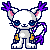 A 5x5 contact sheet of a pixel art cat-like creature with purple accents, blue eyes, and yellow paw pads across multiple animation frames showing subtle pose changes.