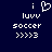 Pixelated white text and symbols on dark blue background, with one version showing a heart symbol replacing the 'o' in 'luvv'.