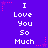 Purple background with white pixelated text reading "I Love You So Much" repeated three times in a , surrounded by pink star and dot decorations