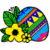 A colorful Easter egg with striped patterns sits beside a yellow flower and green leaves on a white background, next to green text reading 'Original Icons .com' on dark green.