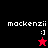 Pixelated buddy icon with 'mackenzii' text, ':]' emoticon, and a star symbol in four color variations.