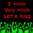 Red pixelated text on black background reads "I rock You rock Let's hug" twice, with green pixelated figures below.