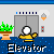 Pixel art animation of a yellow character with white face and black eyes inside elevator , showing sequential elevator door states and character poses