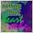 A static image with green text 'nothing but' and purple cursive 'heartache', set against a blurred background of blue, purple, and beige tones.