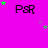 A static image with a bright pink background featuring multiple 'PsR' text elements and scattered green and purple stars.