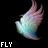 Animated contact sheet showing 10 sequential frames of a hummingbird icon with wing motion, each frame labeled "FLY" in white text on black background.