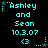 Pixelated cyan text on black background with animated star and dot sequences, displaying names, date, and heart symbol.