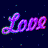 Animated contact sheet of a neon-style 'Love' text icon with multiple frames showing color cycling effects on a dark starry background.