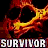 A 2x2 contact sheet of a Survivor-themed animated buddy icon featuring a flaming skull, a person's face, and text elements on orange and gray backgrounds.