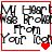 A four- of pixelated text reading "My Heart Was Broken From Your Look" with red heart symbols changing