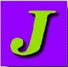 Green stylized 'J' and 'JJ' characters on purple backgrounds in a of static and animated frames