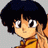 Pixelated anime-style character with dark blue hair and orange clothing, next to black background with white text.