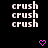 Pixelated text 'crush' repeated in with pink heart symbols on black background, showing animation changes in heart positions and a gray rectangle appearing in later frames