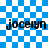 Blue and white checkered background with four instances of the name "Jocelyn" in black pixelated text, each with a light blue outline effect.