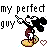Pixelated image with text 'my perfect guy' above a character holding a guitar and heart symbol.