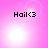 Pixelated text 'Hail<3' on pink background with shifting light effects across four