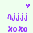 Pixelated purple text and symbols on a light background, with animated sparkles and a heart icon.