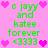 Pixelated green text on pink background with heart symbols, repeating 'e jayy and katee forever <3333' in two