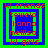 Four identical pixelated icons arranged in a , each with red text on blue and green borders