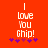 Red background with white text reading "I love you Chip!" and five purple star-like symbols below the text.