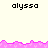 Pixelated text 'alyssa' repeated across a light background with pink wave-like borders at top and bottom.