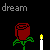 Pixel art of red roses with green leaves and yellow-tipped candles on black and gray backgrounds, with 'dream' text above each rose.