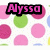 Pixelated icon with pink, green, and blue polka dots on white background, displaying text elements 'Alyssa', '& Brianna', and 'BFF' in distinct positions.