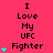 A static image displays "I Love My UFC Fighter" text with cyan hearts on a pink background, arranged in three of repeated