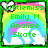 Pixelated rainbow background with white clouds and green text overlays, featuring a small white butterfly icon in the top-left corner.