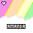 Pixelated icon with pink, orange, yellow, and green diagonal stripes background; heart symbol above name 'AMANDA' in black box.