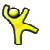 Yellow stick figure with rounded head and body in various dynamic poses against gray background, including raised arms, bent knees, and extended limbs.