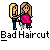 Pixel art animation of two women with blonde hair, one holding a pink garment, showing sequential actions including text changes and movement.