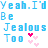 Animated text-based icon with repeating phrases in blue and green pixelated fonts, featuring pink heart symbols.