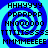 Four identical blue and cyan spiral patterns with black text overlays arranged in a on a cyan background
