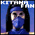 Pixelated image of a person with long dark hair wearing blue clothing and headwear, set against a gradient background with white text reading KITANA FAN.