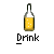 Six pixelated bottle icons with yellow liquid levels decreasing from full to empty, each labeled 'Drink' below.
