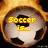 Two pixelated soccer ball icons with fiery borders, one displaying "Soccer is..." and the other "HOT!!!" in yellow text.