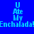 Blue background with cyan text reading "U Ate My Enchilada!" and pink horizontal bars shifting position