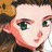 A 48x48 pixel buddy icon featuring an anime-style character on the left and text elements on a black background to the right, with visible dithering and pixelation typical of low-resolution digital art.