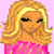 Pixelated cartoon icon of a blonde woman in pink top with text "The Perfect Blonde" on purple background