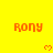Yellow background with repeated orange 'Rony' text and small red heart symbols arranged in a pattern