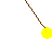 Yellow circular shapes suspended from brown lines, arranged in a pattern with varying line angles and one shape partially cropped