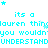 Cyan text repeats 'its a lauren thing you wouldn't understand' with scattered light blue stars on white background.
