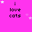 A bright pink background displays the text "i love cats" in black pixelated font, with white and light pink stars scattered around. The stars shift position across frames.