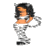 Pixelated figure with dark hair, orange skin tone, and gray-and-white checkered outfit holding a curved object against light gray background.