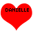 Two identical red heart shapes with black text "DANIELLE" centered on each, displayed side-by-side against a white background.
