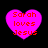 Four pink heart-shaped icons with red text reading "Sarah loves Jesus" arranged in a on black background